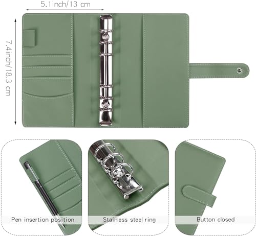 Green A6 Budget Binder with 12 Zipper Cash Envelopes and Sticky Notes - 7.4in LXWHYP