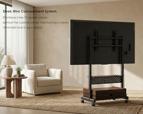 FITUEYES Walnut Rolling TV Floor Stand for 40-85in TVs, Height Adjustable