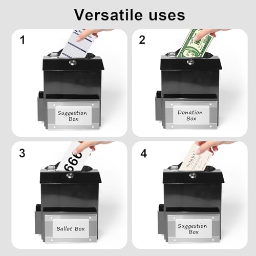 Metal Donation Suggestion Box with Magnetic Sign Holder, Lockable Black