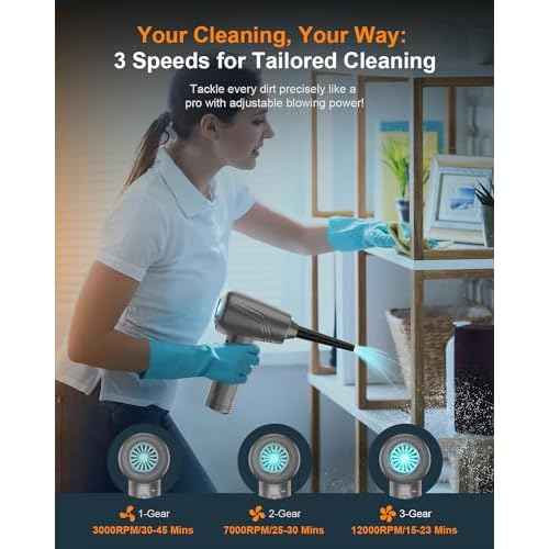 BNKKY 11-in-1 Compressed Air Duster, 3-Gear Adjustable 120000 RPM Electric Air Duster with LED Light, Reusable no Canned Keyboard Cleaner for Office, 9000mAh Cordless Air Duster for Computer/Car