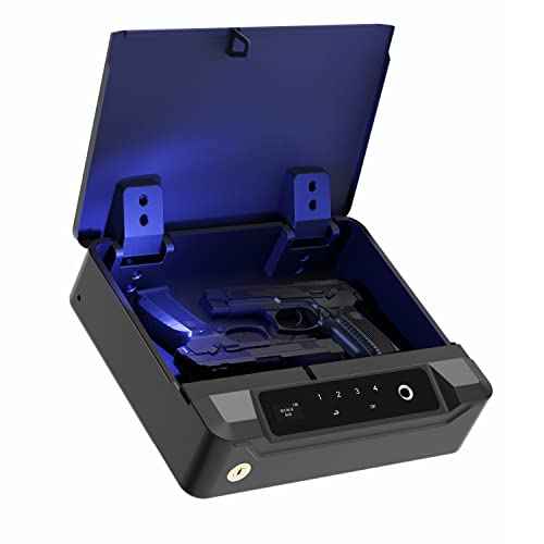 Gun Safe for Handgun, Sensitive Quick-Access Fingerprint Biometric Gun Safe for Pistols, Visible LCD Monitor Gun Locks Box for 2 Guns, Anti-theft Design Sturdy Heavy Steel Construction