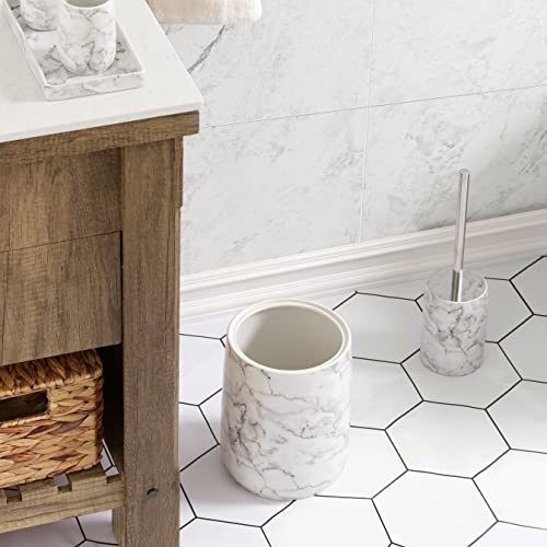 Bathroom Wastebasket - Ceramic Decorative Trash Can (Marble Look)¡¦