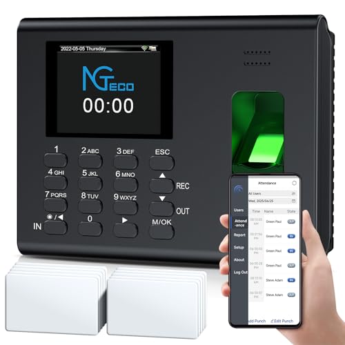 NGTeco 3-in-1 Digital Time Clock for Small Business, Black-Gray, 2000mAh Battery