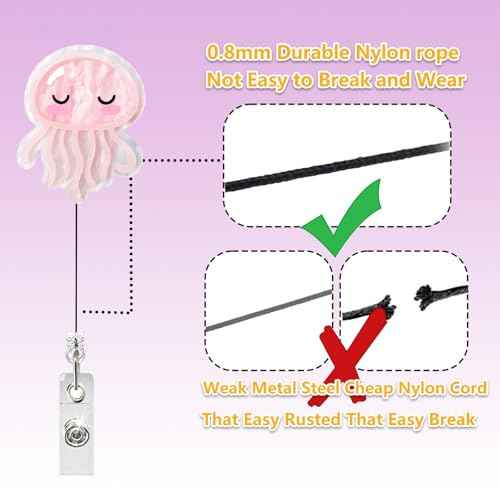 Pink Jellyfish Badge Reel Retractable for Nurse, Doctor, Medical Worker & Nursing Student | Cute Pediatric Nurse ID Name Badge Holder with Alligator Clip & 24¡± Durable Nylon Retractable Cord | Acrylic