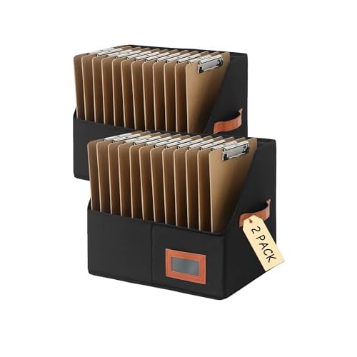 Qozary Clipboard Holder for Classroom-2 Pack Foldable Clip Board Storage Organizer Basket with Handle for Easy Carrying, Classroom Office Desk Organizer Bin, Clipboards Not Included