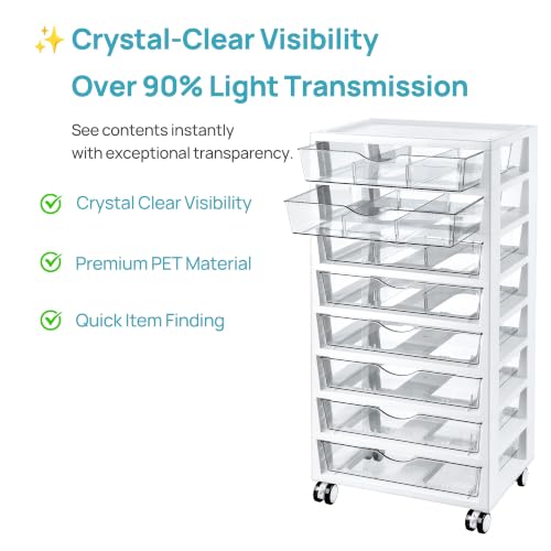 Vtopmart 8-Tier Rolling Cart with Drawers, Clear Plastic Storage, Includes 8 Movable Dividers