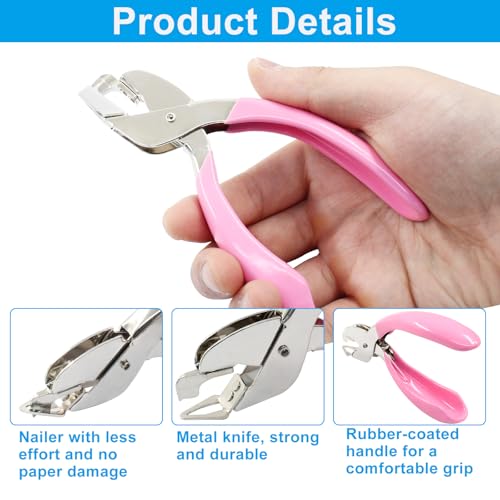 Rierdge 2Pcs Handheld Staple Removers Blue & Pink – Rubber-Coated Grip