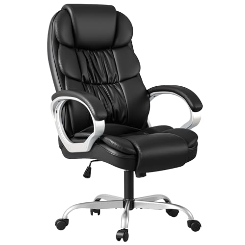 Homall Black Office Chair - High Back Ergonomic PU Leather Swivel Task Chair with Lumbar Support & Padded Armrests