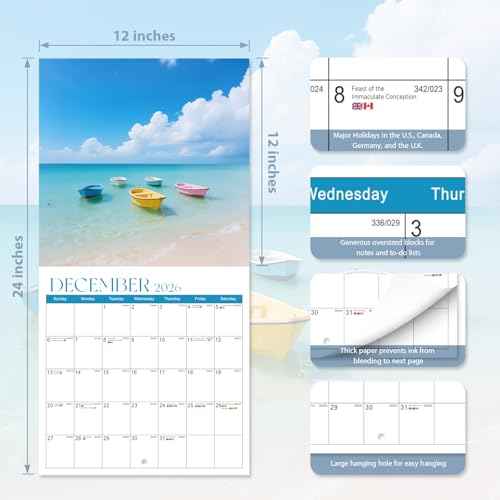 2026 Wall Calendar, 12 Months Calendar 2026 (January-December), 12" x 24" Opened, Nature Landscape Planner for Organizing & Planning, Office, Teacher and Home Supplies, Giftable
