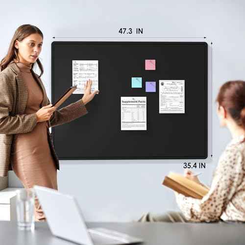 MaxGear Large Bulletin Board 48" x 36", Foldable Felt Board Vision Board Supplies, Cork Board for Office, Home, School, Small Pin Boards for Walls Decorative Display Board Black