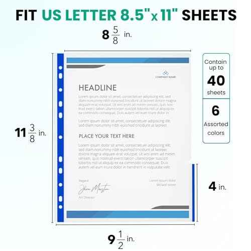 100 Pack, 8.5 x 11 Plastic Sheet Protectors, Premium Heavy Duty, Color-Coded Edges, Top & Side Loading Plastic Sleeves, Page Protectors for 3 Ring Binder