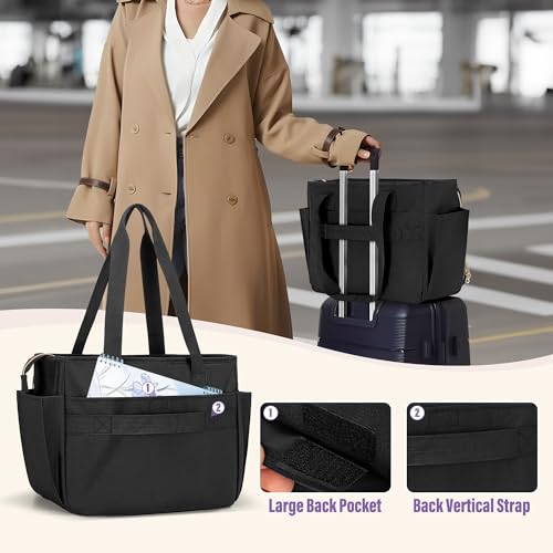 LUXJA Teacher Bag with Accordion File Area and Laptop Sleeve, Teacher Tote Bag for Women (Patent Pending), Black