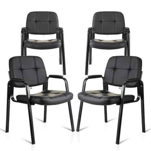 CLATINA Waiting Room Guest Chair with Bonded Leather Padded Arm Rest for Office Reception and Conference Desk Black 4 Pack