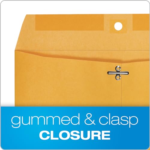10 x 13 Clasp Envelopes with Gummed Closure - Kraft Paper Office Mailers, 100 Pack