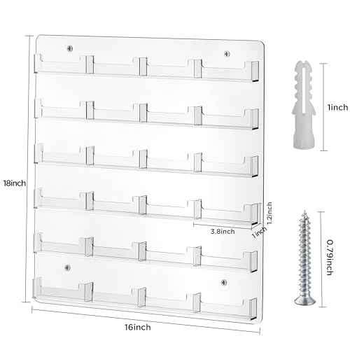 HBlife Clear Acrylic Business Card Holder Wall Mount Sticker Display Rack Multiple Cards Organizer for Gift Cards and Brochures, 24 Pockets(2 Pack)