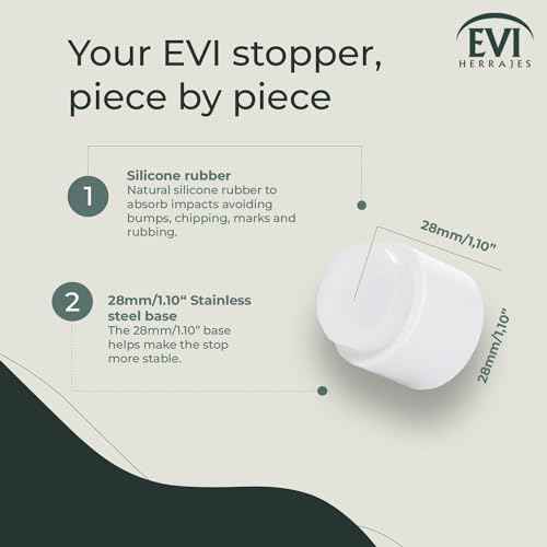 EVI | Wall Adhesive Doorstop | 1.1'' X 1.1'' | Great Adherence | 100% Functional | Mod. 198/28 (White Lacquered Stainless Steel - White Rubber)