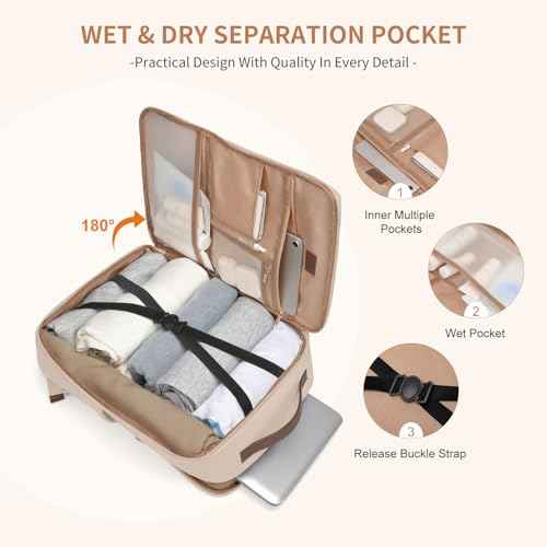 Stylish Laptop Backpack for Women Airline Approved Perfect for Work College and Travel Multi-Functional Casual Daypack Fits 17.3 Inch Notebook (Apricot)
