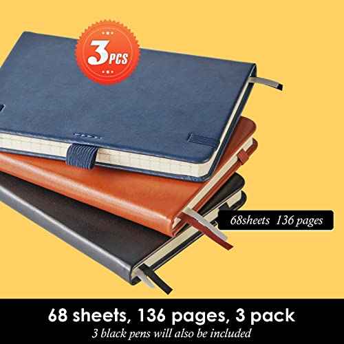 3 Pack Pocket Notebook Journals, Small Notepad Notebooks for Note Taking, A6 Mini Note pads with Pen Holder, 408 Lined Pages, 3.7" x 5.7", Black, Brown, Blue