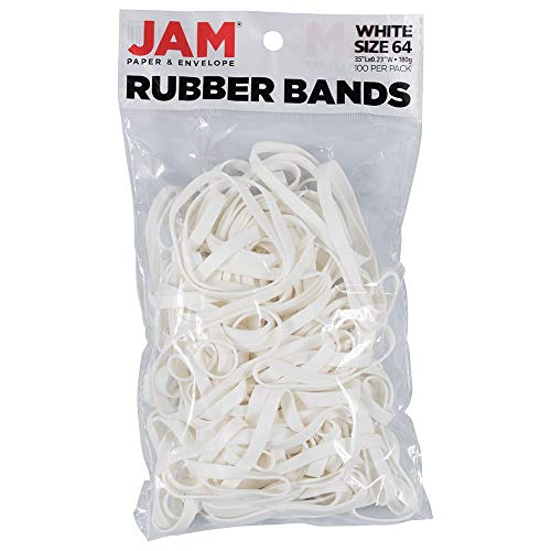 JAM Paper Size 64 White Durable Rubber Bands - 100/Pack