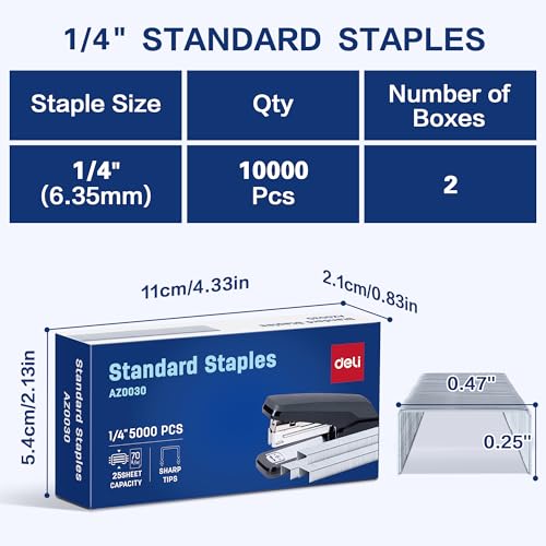 Deli Staples 1/4 Inch Length, 10,000 Staples in 2 Boxes of 5,000 - Compatible with Most Staplers