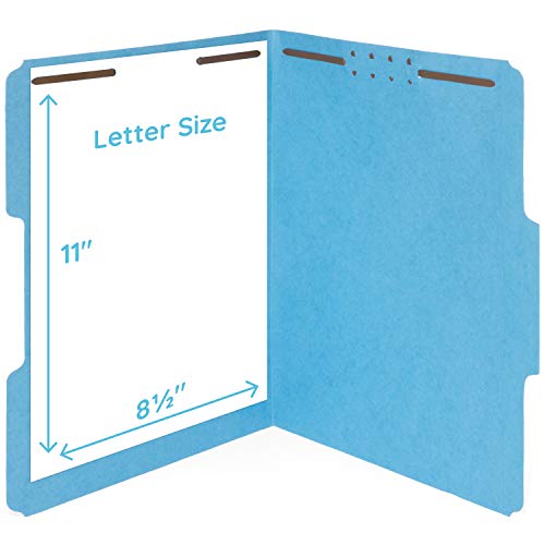 100 Blue End tab Fastener File Folders, Reinforced Straight Cut Tab, Durable 2 Prongs for Standard Medical Files, Office Reports, and More, Letter Size, Blue, 100 Pack