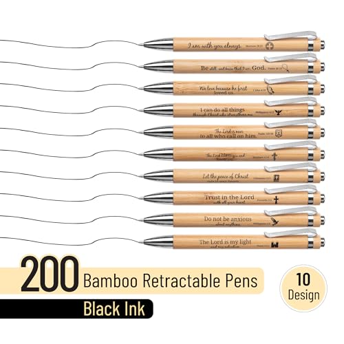Mr. Pen- Bible Verse Retractable Bamboo Pen, 200 Pack, Black Ink, Christian Pens for Women Men, No Bleed Through, Ballpoint, Inspirational, Bulk