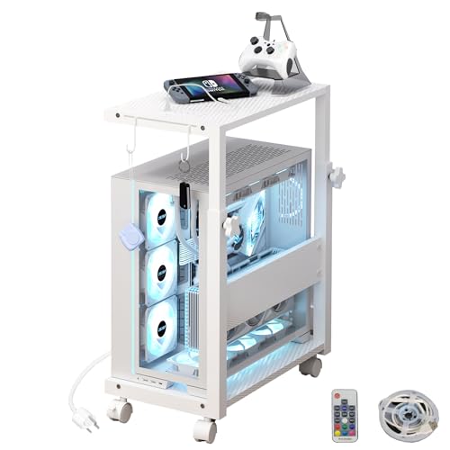 Height Adjustable PC Tower Stand with Charging Hub and RGB Lighting
