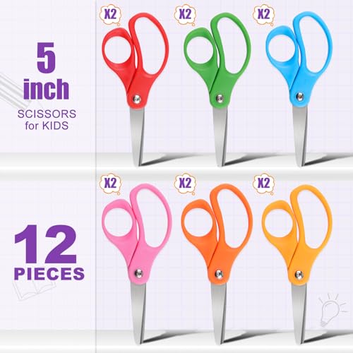 Multicolor Kids Safety Scissors 5-inch - 12 Pack for School & Crafts