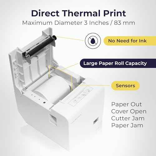 Volcora Thermal Receipt Printer, 80mm POS Printer w/Auto Cutter, USB/Ethernet Interface for Windows/MAC/Linux, ESC/POS Command Support Cash Drawer, High Speed Kitchen Printer, Wall Mount (White)
