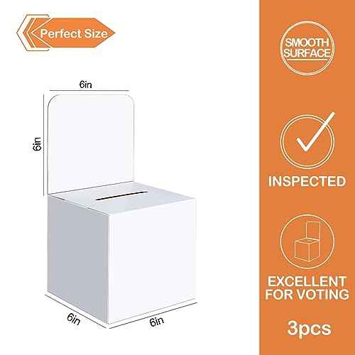 3 Pcs Ballot Boxes Suggestion Boxes Donation Box for Fundraising, Cardboard Raffle Box with Slot and Removable Header for Collecting Business Card Voting Contest (White)
