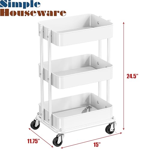 Simple Houseware 3-Tier Utility Cart - White, 24" Low Height Fits Under Desk