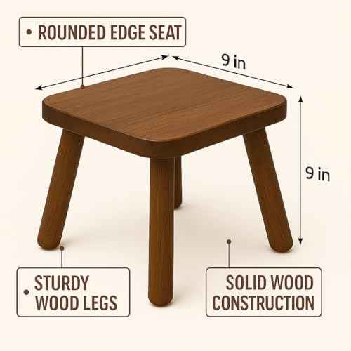 STORE INDYA Wooden Step Stool for Adults Non Slip Small Wooden Square Portable Foot Stool Sitting Stool with Detachable Legs for Kitchen Bathroom Living Room, Plant Stand (9 Inches)