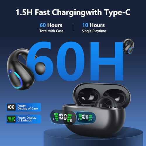 AI Translation Earbuds Real Time 144 Languages Clip On Earbuds Translator Headphones Audifonos Traductores Ingl?s Espa?ol Bluetooth 60H Playtime Headphones for Travel Business Meeting Learning Black