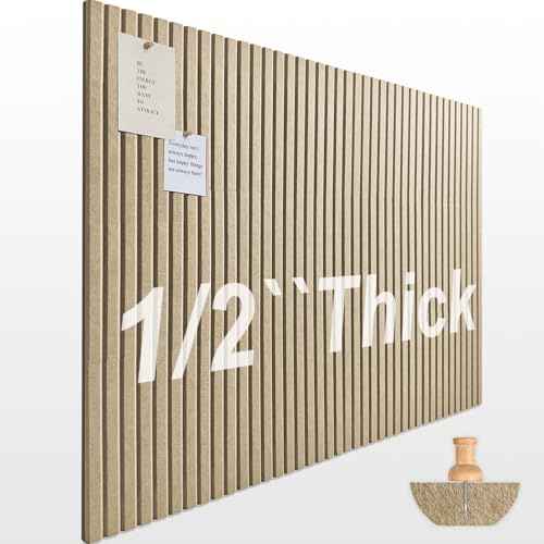 Large Cork Boards for Walls 48"x 36" - 1/2¡± Thick Bulletin Board, 12 Pack Felt Wall Tiles with Slat Wall Paneling, Pin Board Corkboards for Office - Tan