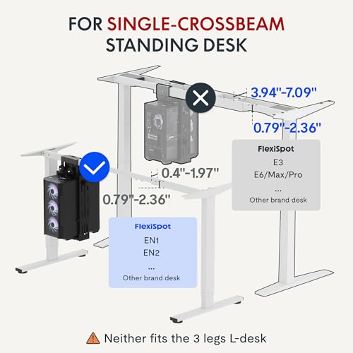 FLEXISPOT For Single-Crossbeam: Computer Tower Stand, 5.63-9.53W x 11.81-20.47L, 44 lb Capacity