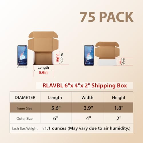 75 Pack Small Shipping Boxes 6x4x2 White Corrugated Cardboard Mailer for Packing & Mailing