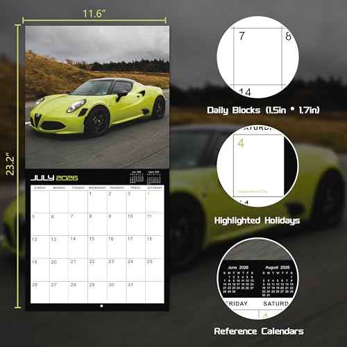 2026 Calendar - Cars Wall Calendar 2026, January 2026 - December 2026, 11.6" x 11.6" for Home, Office, School