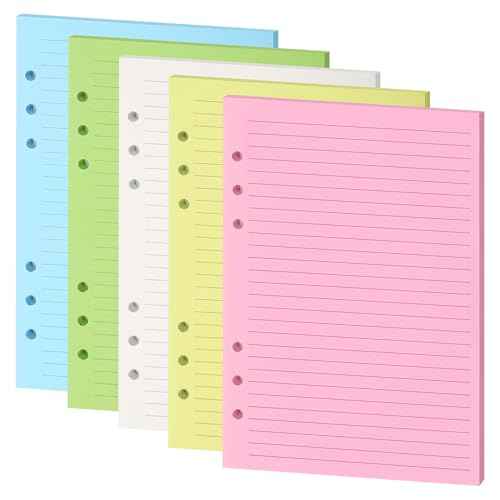 Lined Refill Paper, A5 Planner Inserts, Colorful Ruled Journal Fillers for 6-Ring Binder,5-color 120 GSM Thick Loose Leaf Paper,50 Sheets/100 Pages(50, A5£¨8.26x5.6in£©)