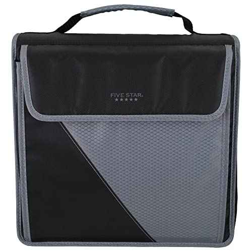 Five Star¢ç Zipper 3-Ring Binder, 3" Round Rings, Black/Gray