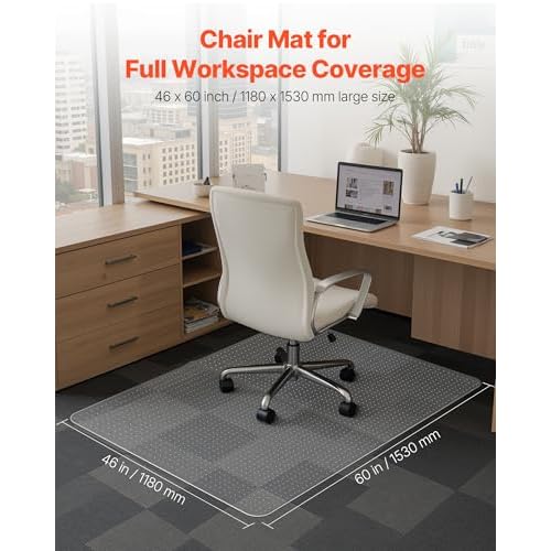 VEVOR Chair Mat, 46 x 60 Inch Office Chair Mat for Low Pile Carpeted Floors, Clear Floor Protector Rug with Studded, Non-Slip & Easy to Clean, Smooth Glide Under Desk Rug for Home Office (Rectangular)