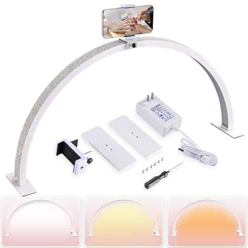 Half-Moon Nail Desk Lamp, Upgrade 30 Inches Lash Light for Eyelash Extensions, 3400 Lumen Led Light for Nails,Tattoo Artists, Adjustable Brightness Warm, Soft, Cool