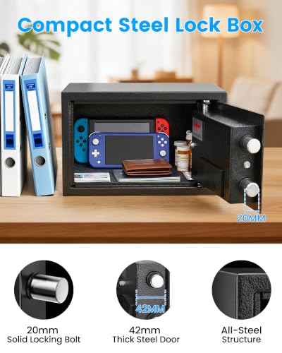 FOWORE 0.3 Cuft Mini Safe Box - Small Home Dorm Security Safe, Upgraded Keypad & Mounting