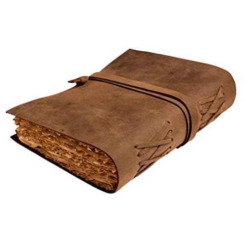 NomadCraftsCo. Leather Journal-Vintage Leatherbound Journal - Handmade Antique Deckle Edge Paper - Leather Sketchbook - Book of Shadows Journal - Thick Journal - Vintage Journal