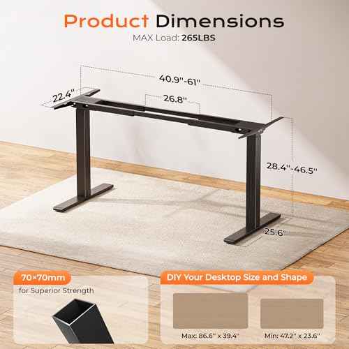 Huuger Dual Motor Electric Standing Desk Frame, Sit Stand up Desk Leg for 47.2¡± to 86.6¡± Desktop, Computer Desk Leg with Cable Tray, 3 Memory Height Presets, 2 Hooks, Black Frame Only