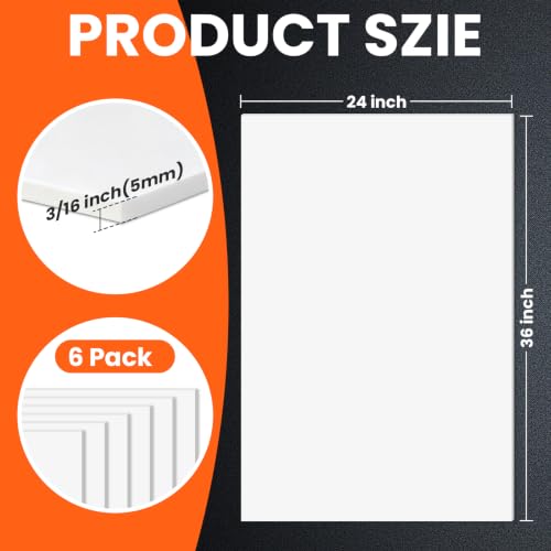 White Foam Board 24x36 Inches - 6 Pack, 3/16" Thick Art & Craft Supplies