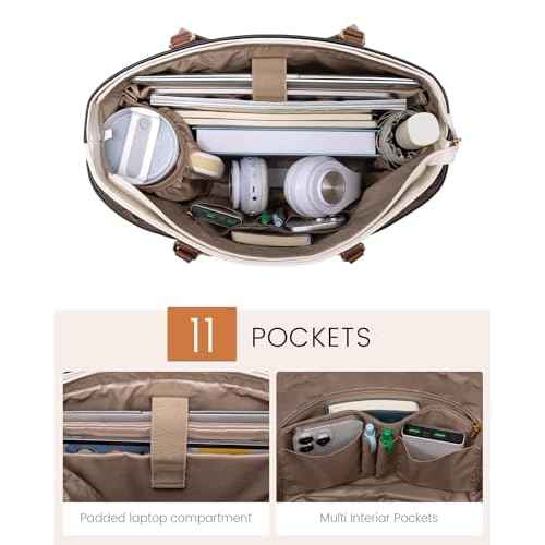 LOVEVOOK Laptop Tote Bag for Women, 17.3 inch Laptop Work Bags for Teacher with Cup Holder