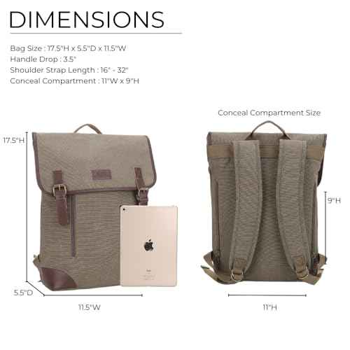 JESSIE & JAMES Vintage Canvas Travel Backpack for Women Men 16 inches Laptop Backpack OLIVE