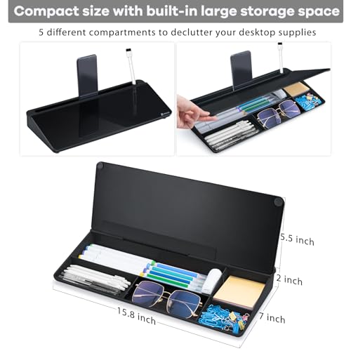 Varhomax Black Desktop Whiteboard with Storage - Glass Dry Erase Memo Board for Home Office