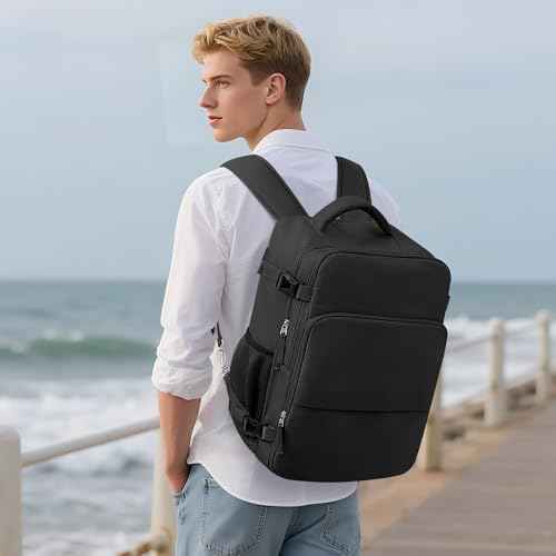 Beraliy Travel Backpack for Men Women, Lightweight Personal Item Trave Bag for Airlines, Carry On Backpack with USB Charging Port, Durable Laptop Backpack, College Weekender Work Daypack, Black