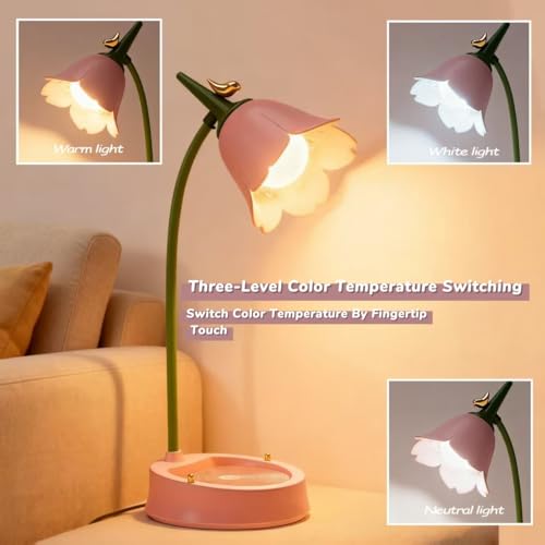 Pink Cordless LED Desk Lamp with Adjustable Gooseneck & Touch Dimming for Kids & Dorm